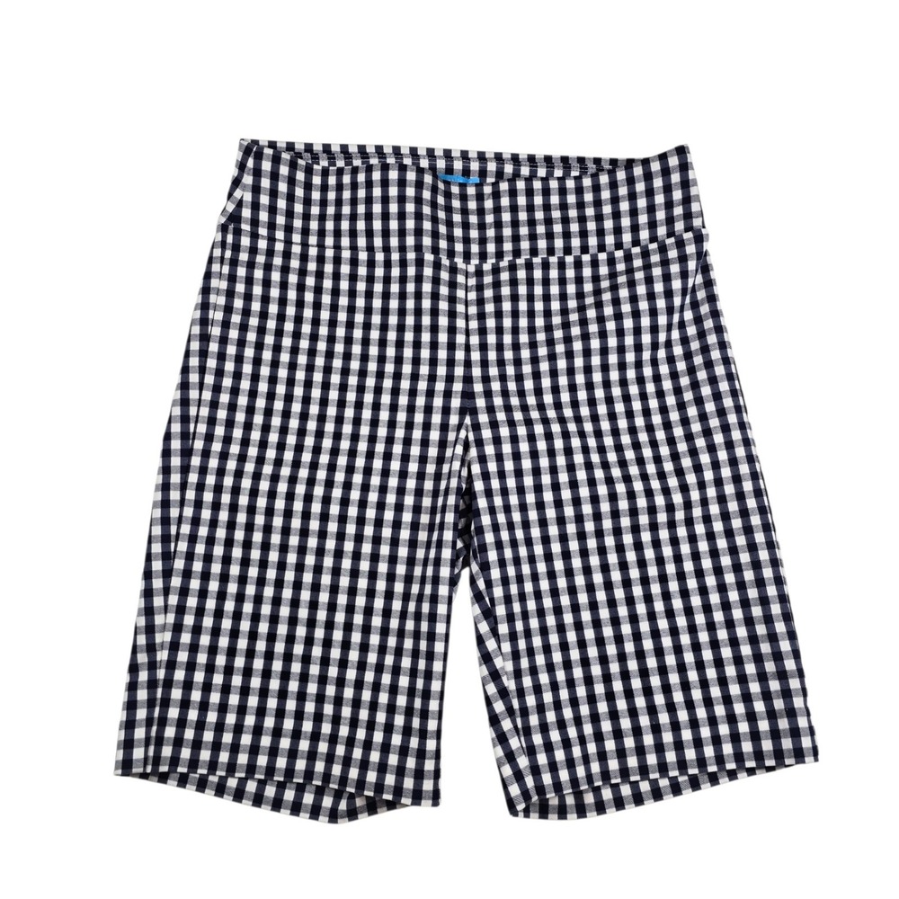 J. McLaughlin Masie Navy Gingham Stretch Pull-On 9" Bermuda Shorts- Women's Sz 2